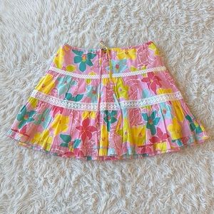 Vintage Lilly Pulitzer parrot-ise tropical tiered floral pink mini skirt. Medium